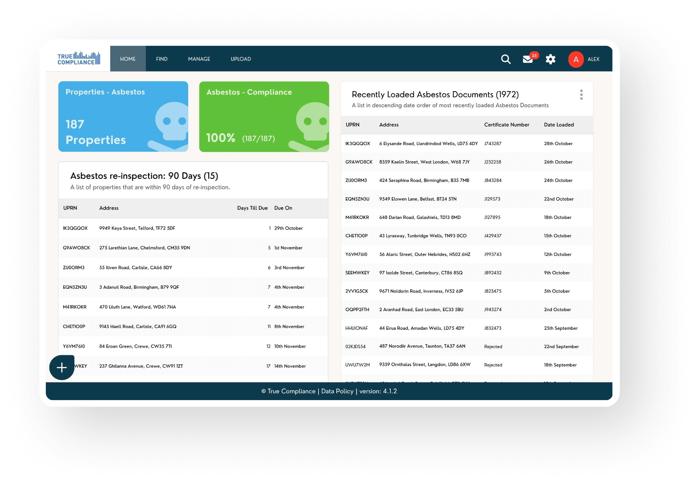 Asbestos Compliance Dashboard on Desktop