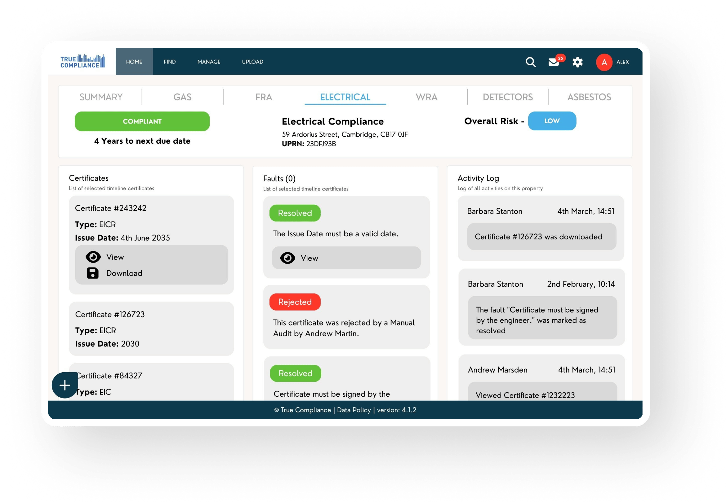 Electrical Property Compliance Page on Desktop