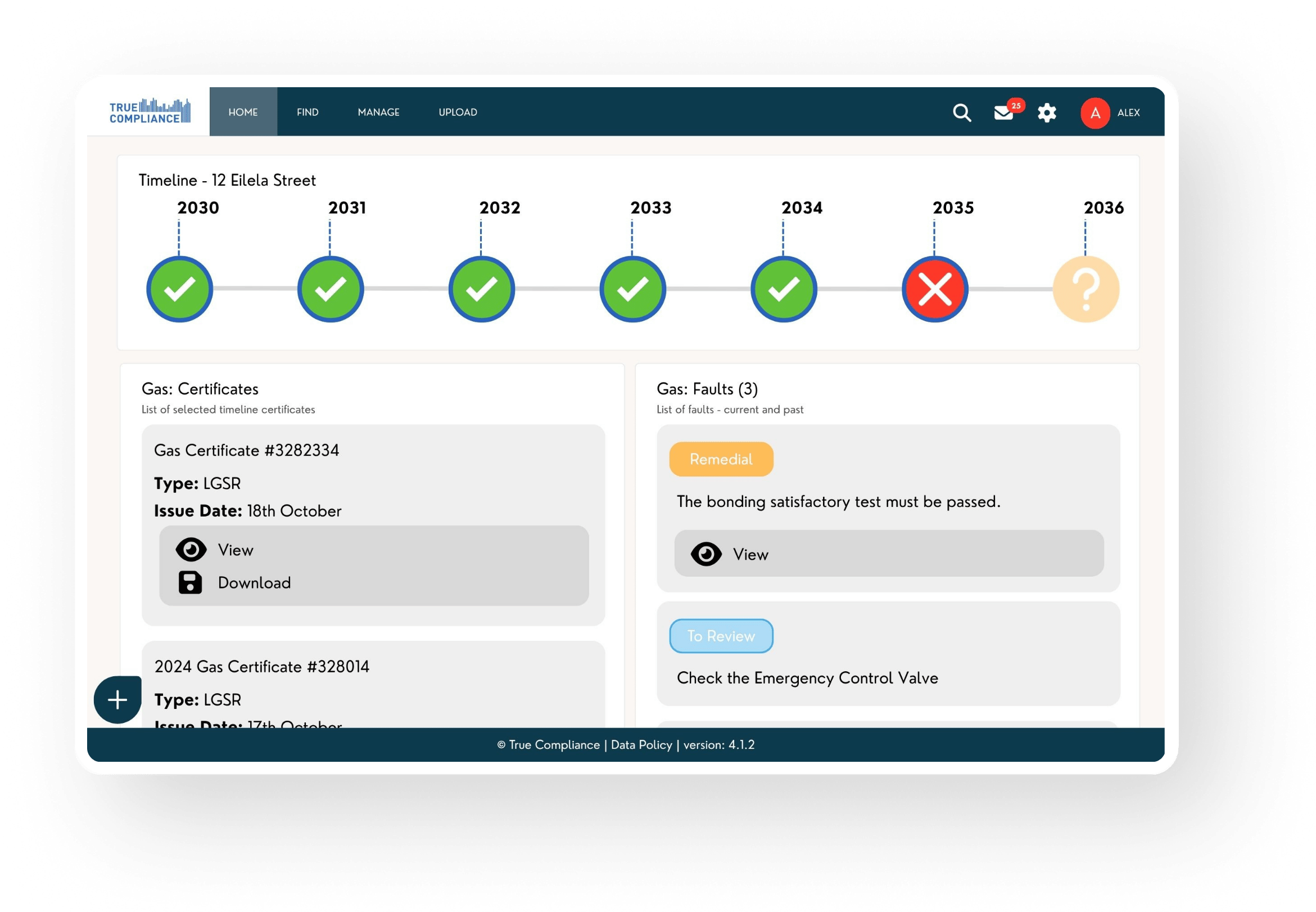 Gas Property Compliance Page on Desktop
