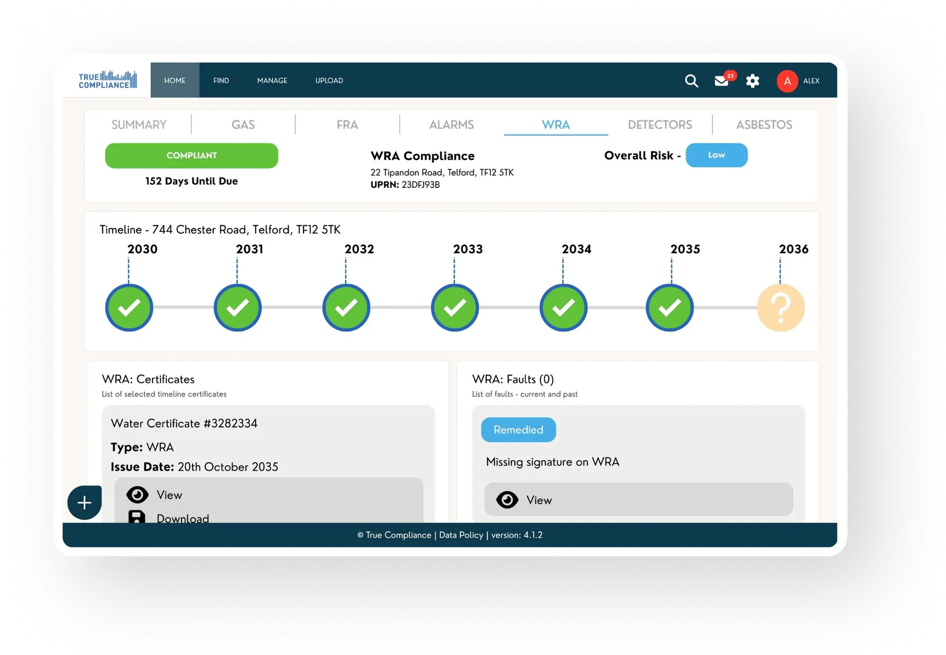 Water Property Compliance Page on Desktop